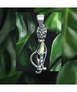 Abalone Cat 925 Solid Sterling Silver Charm - $24.75+