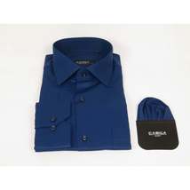 Men's Shirt, Hankie CASILA Turkey Cotton Blend Long Sleeves 501470-07 Solid Navy image 4
