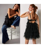 Free People Sz L Midnight Black Babydoll Mini Slip Dress Tulle Ruffles T... - €33,97 EUR