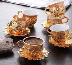 LaModaHome Espresso Coffee Cups with Saucers Set of 6, Porcelain Turkish Arabic  - £31.69 GBP