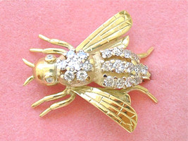 Estate .70ctw Diamond 18K Gold Bumblebee Honey Bee Queen Bee 1” Pin Brooch - £1,143.74 GBP