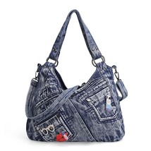 iPinee Trendy Women&#39;s Denim Bag Blue Jean Purses Vintage Handbags with Shine Seq - £98.99 GBP