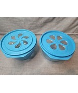 Lot of 2 Rubbermaid Food Containers J3214, 4 Cups, Blue, Floral Lids - £10.68 GBP