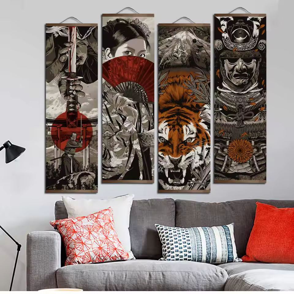 Japanese Wall Art Canvas - Samurai Tiger Prints - $771.76 MXN+