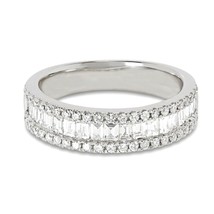 1CT Baguette &amp; Pavé Imitación Diamante Canal Anillo de Boda Plata de Ley - £92.13 GBP