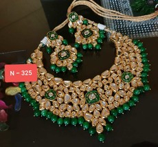 Kundan Jewelry Indian Earrings Necklace Tikka Set New Year Chokar Bridal Weddi11 - $58.99