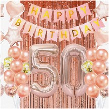 Golden Jubilee Celebration Kit: Rose Gold Happy 50th Birthday Set with Glitzy Ba - $38.60