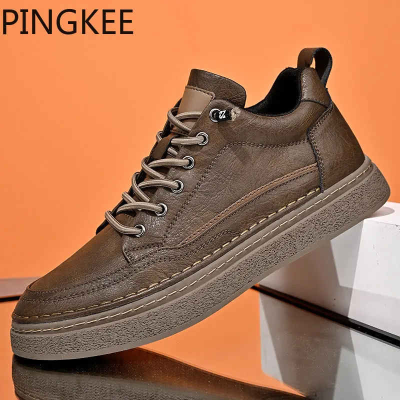 Chic New Casual Leather Shoes Men Lightweight Man Lace Up Closure Durabl... - £55.30 GBP