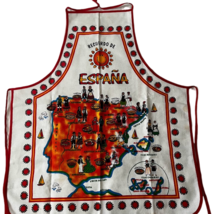 Vintage Full Apron Espana Map Of Spain White Red - £19.98 GBP