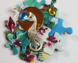 Silver Cat Puzzle Pin Handcrafted 1990s Beads Funky Handmade 2.75in - $16.78