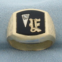 Vintage Mens Diamond E or F Initial Monogram Ring in 14k Yellow Gold - £620.48 GBP
