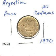 Argentina 20 Centavos, brass, 1970, KM 42 Double die error - £1.19 GBP