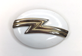VTG Monet Lightning Bolt Brooch Zigzag White Enamel Gold Tone Letter Ini... - £11.94 GBP