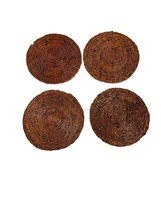 Vintage Lot of 4 Wicker Straw Woven Rattan Trivets 8&quot; Diameter Brown Hot Pad - £14.77 GBP