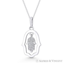 Double Hamsa Hand Evil Eye Clear CZ Crystal 14k White Gold Judaica Charm Pendant - £75.30 GBP+