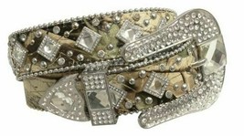 Western Style Bling! Ladies Leather Belt w/Removable Buckle Diamond Crystal Conc - £20.71 GBP