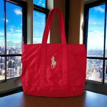 Ralph Lauren Tote Shoulder Bag Big Pony Red Embroidered Silver Logo Nylo... - £43.01 GBP