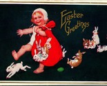 Vtg Postcard 1911 Easter Greetings Child With Bag Of Bunnies Bunny Rabbi... - $6.88