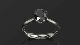 1Ct Round Cut AAA Black Diamond Solitaire Engagement Ring 14K White Gold Finish - £88.97 GBP