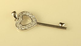 Vintage Sterling Silver Signed GM 925 Rare Skeleton Heart Key with CZ Pendant - £35.72 GBP