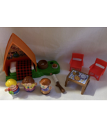 Fisher Price Little People Camping Set Tent Campfire S&#39;mores chairs figures - £13.75 GBP