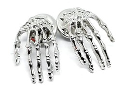 Pin Badge Skeleton Hands Bone Silver Tone Emo Biker Goth Pin Brooch Lapel Badges - £10.01 GBP