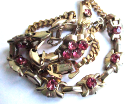 Vintage Barclay Pink Crystal and Gold Tone Choker Necklace and Bracelet ... - $142.50