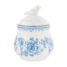 Pioneer Woman Agatha Stoneware Sugar Bowl Lid Floral Blue Bird Handle Gi... - $31.47