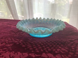Vintage Blue Opalescent Crimped Hobnail Bowl or Nappy  - £19.65 GBP