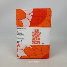 IKEA KRANSMALVA Twin Duvet Cover with Pillowcase Orange White Floral New - $27.37