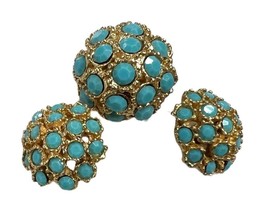 3 vintage turquoise glass and gold tone shank buttons- jewelry like - £18.61 GBP