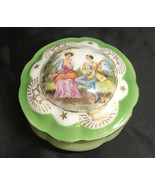 Vintage Porcelain Trinket Box Man Woman Green, Round Made In Japan 2.25”... - £10.52 GBP