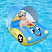 Baby Pool Float With Upf50+ Adjustable Canopy, Inflatable Baby Car Pool Float Bo - £31.26 GBP