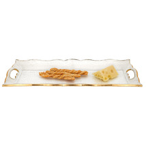 7 X 20 Hand Decorated Scalloped Edge Gold Leaf Tray With Cut Out Handles - $111.40