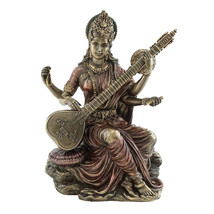 SARASWATI STATUE 5.75&quot; Hindu Goddess Deity HIGH QUALITY Bronze Resin Ind... - £41.63 GBP