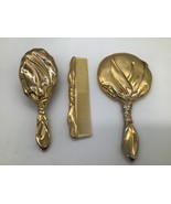 GODINGER Vanity Brush Comb Mirror Set Gold Tone Art Deco Vintage Dressin... - €21,14 EUR