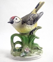Norleans Stylized Palm Warbler Bird with Flowers Bisque Porcelain Figurine 4&quot; - £9.17 GBP