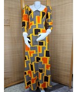 Vintage Psychedelic Dress Womens 12 Flashy Orange Yellow Geometric Atina... - $361.04 CAD
