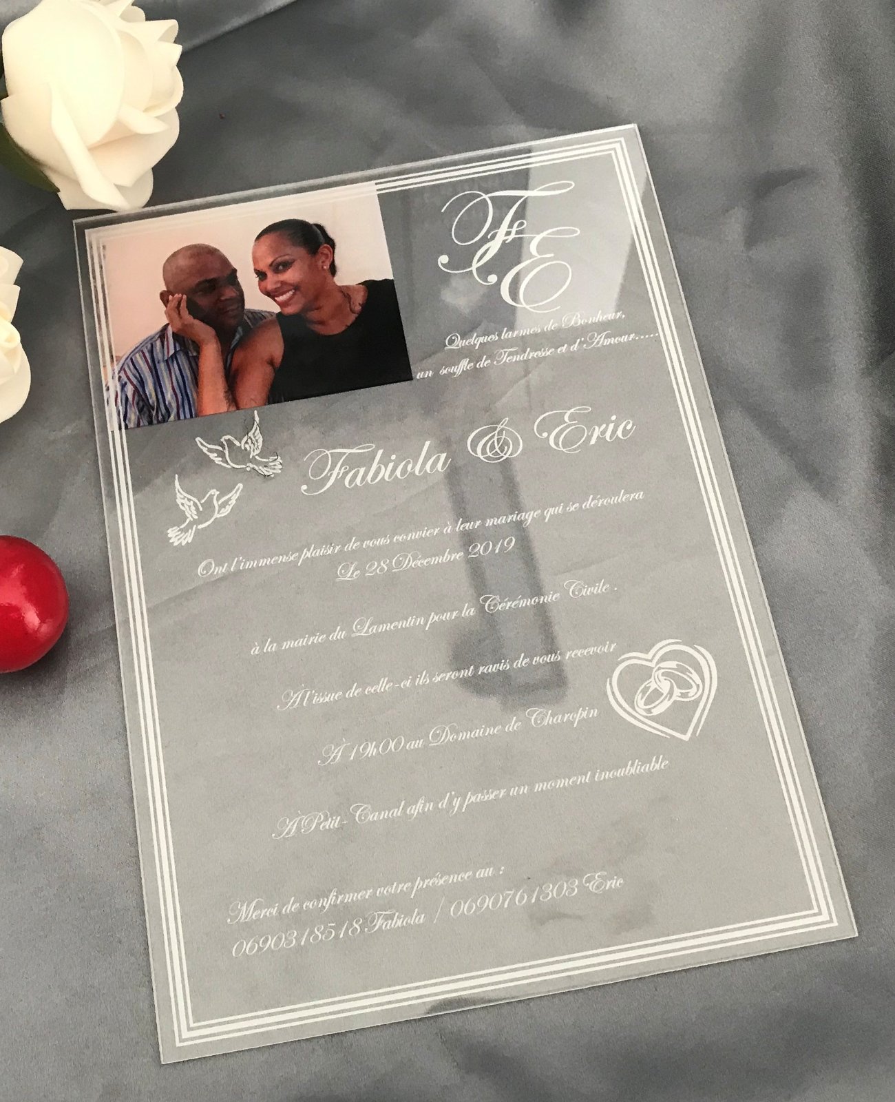 10pcs Acrylic Invitations,white Ink Acrylic wedding invitations with pic... - $32.00