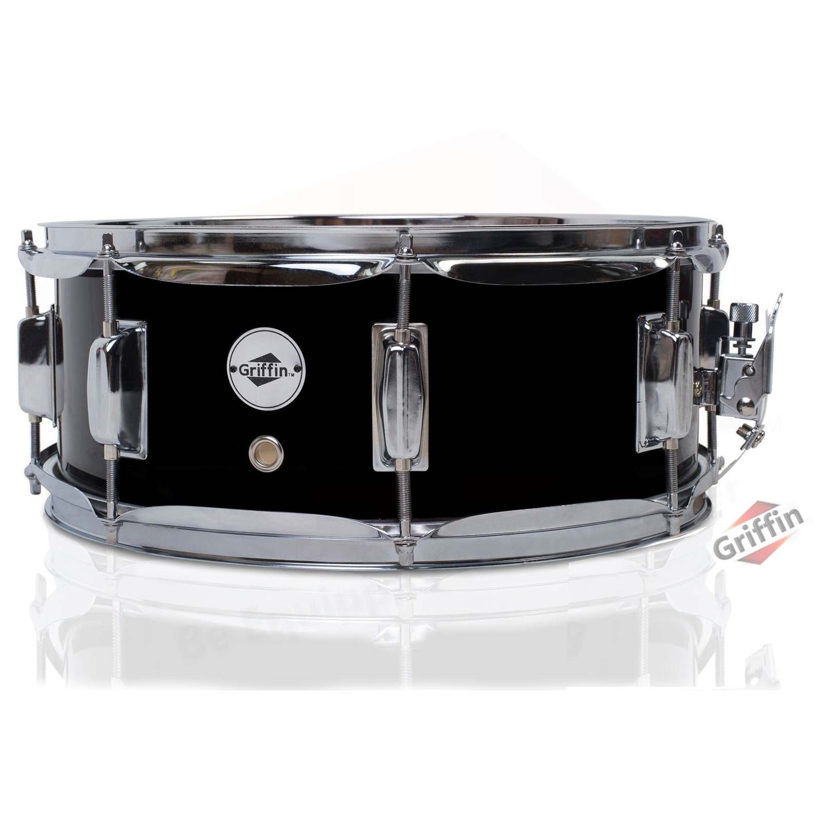 GRIFFIN Snare Drum - Poplar Wood Shell 14" x 5.5" with Black PVC & Coated Head - - $49.95