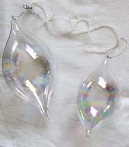 2 GIANT Mouth Blown Teardrop Art Glass Ornaments Iridescent Rainbow Bubbles OOAK - £28.10 GBP