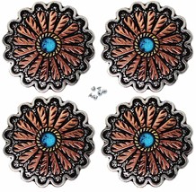 1-1/4&quot; Set of 4 Floral Engraved Decorative Tack Belt Bag Jewelry Conchos... - $24.74