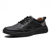 Summer Breathable Leather Shoes Men Loafers Mesh Casual Men Shoes Leather Drivin - £48.48 GBP
