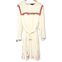 Eloquii White Womens Plus 24 Boho Fit Flare Dress Long Sleeve Pompon Tie... - $24.75