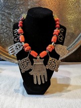 Moroccan Berber Necklace, Antique Hand Pendants, Coral Beads, Berber Jewelry - £249.11 GBP