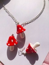 Mushroom Necklace, Mushroom Party Necklace, Red Mushroom Necklace, Colorful Resi - £22.45 GBP