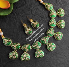 Oro Chapado Esmaltado Verde Gargantilla Kundan Collar Pendientes Novia Joyas Set - £22.31 GBP