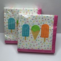 Ice Cream Napkins Set 80 Cone Popsicle Confetti Pink 12&quot; Birthday Summer... - $19.99