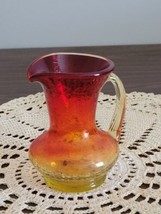 Vintage Crackle Hand Blown Art Glass Amberina Pitcher Mini - $14.03