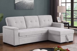 Lucca II Light Gray Woven Fabric Reversible Sleeper Sectional Sofa - £507.35 GBP